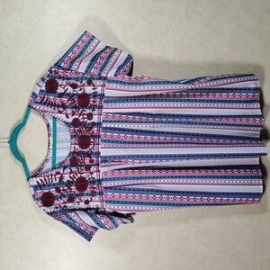01558 Layerz blue & red striped S/S embroidered blouse XL